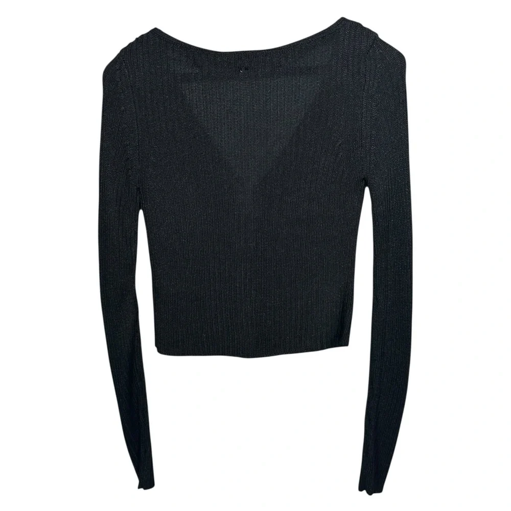 Free People‎ Game On Ribbed Cardigan Size XS Black Basic Staple Minimalist